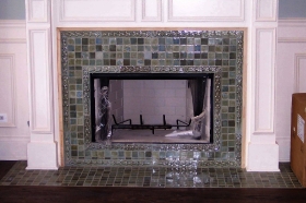 Filed Tiles Installed around Fireplace 