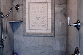 Lion Panel used as decorative mural in shower enclosure