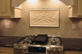 Colonial Flower Installed in Kitchen from Andersen Ceramics