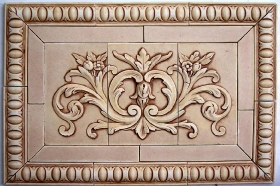 Floral tile with wide flat tiles, Egg, and Dart liners for Wall tile