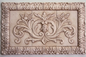 Floral tile with Small Acanthus liners for Ceramic Mural