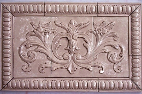 Floral tile with Egg and Dart Liners for Backsplash