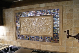 Large medallion with customer supplied mosaic and stone frame